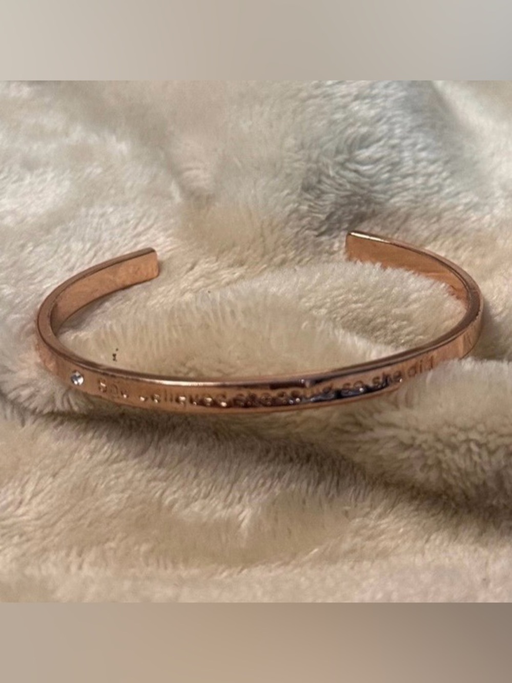 Rose Gold Colored Thin Cuff Bracelet with Accent Stone